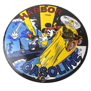 Vintage Harbor Gasoline Sign - Mickey Gas Pump Motor Oil Porcelain Sign