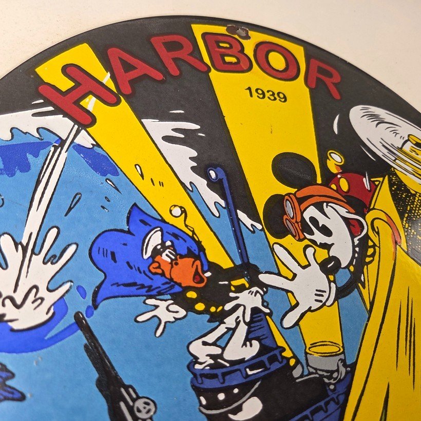 Vintage Harbor Gasoline Sign - Mickey Gas Pump Motor Oil Porcelain Sign - Image 5