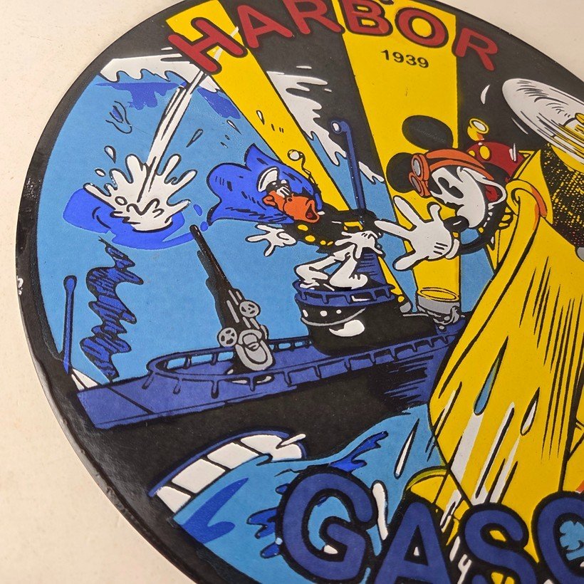 Vintage Harbor Gasoline Sign - Mickey Gas Pump Motor Oil Porcelain Sign - Image 6