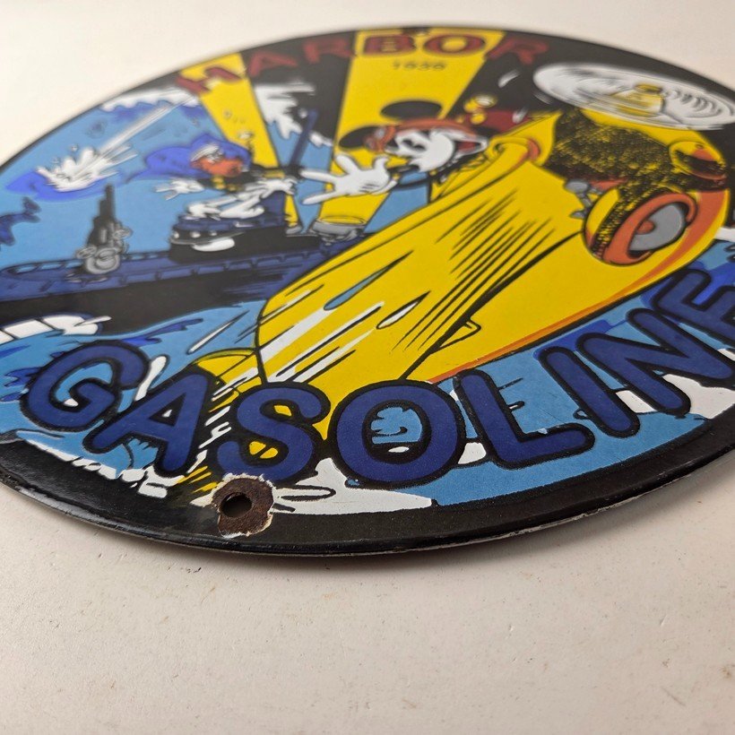 Vintage Harbor Gasoline Sign - Mickey Gas Pump Motor Oil Porcelain Sign - Image 10