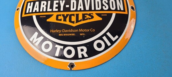 Vintage Harley Davidson Motorcycle Sign - Large Porcelain Parts Gas Pump Sign - Image 12