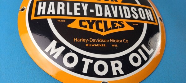 Vintage Harley Davidson Motorcycle Sign - Large Porcelain Parts Gas Pump Sign - Image 7