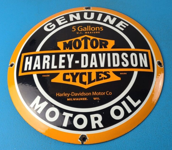 Vintage Harley Davidson Motorcycle Sign - Large Porcelain Parts Gas Pump Sign