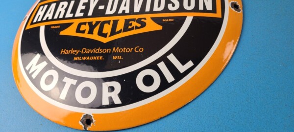 Vintage Harley Davidson Motorcycle Sign - Large Porcelain Parts Gas Pump Sign - Image 10