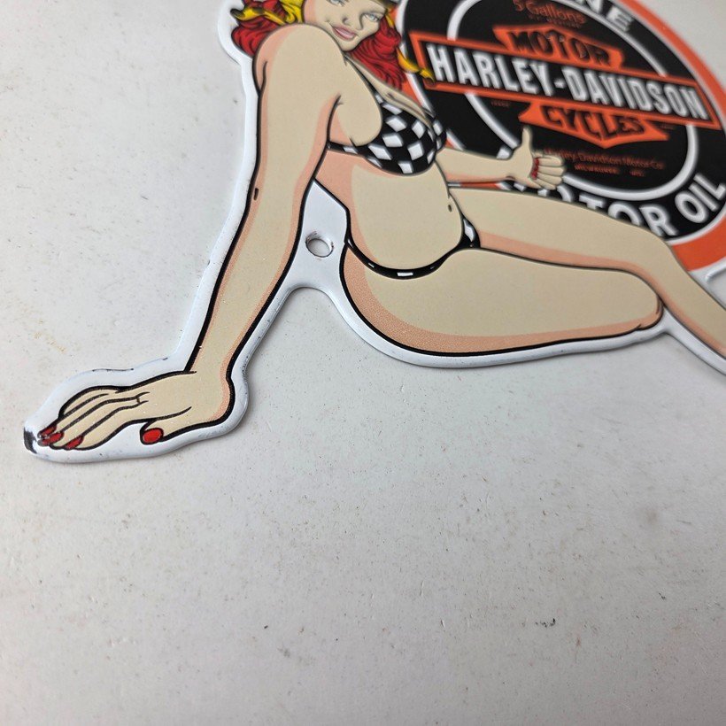 Vintage Harley Davidson Motorcycles Sign - Racing Girl Porcelain Gas Pump Sign - Image 11