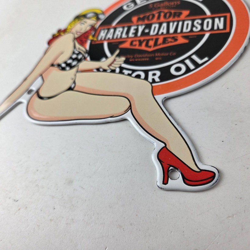 Vintage Harley Davidson Motorcycles Sign - Racing Girl Porcelain Gas Pump Sign - Image 14