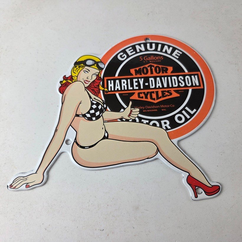 Vintage Harley Davidson Motorcycles Sign - Racing Girl Porcelain Gas Pump Sign - Image 15