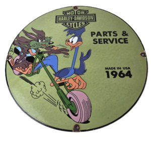 Vintage Harley Davidson Motorcycles Sign - Road Runner Porcelain Gas Pump Sign