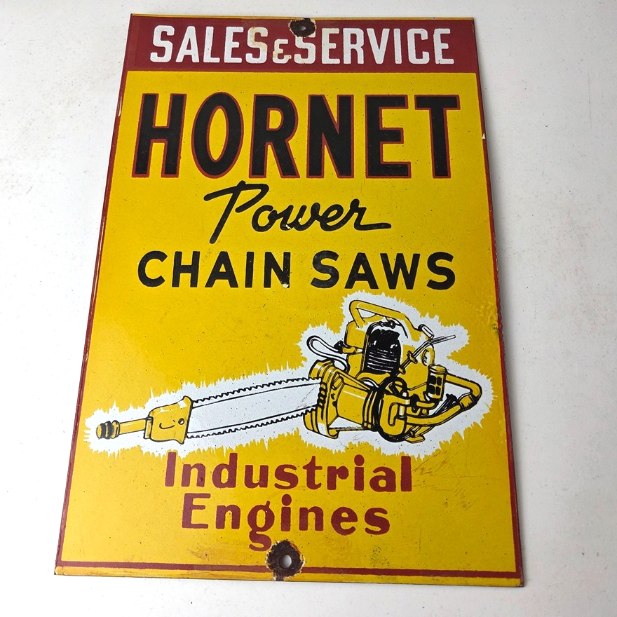 Vintage Hornet Chainsaw Sign - Porcelain Store Display Advertising Gas Sign - Image 15