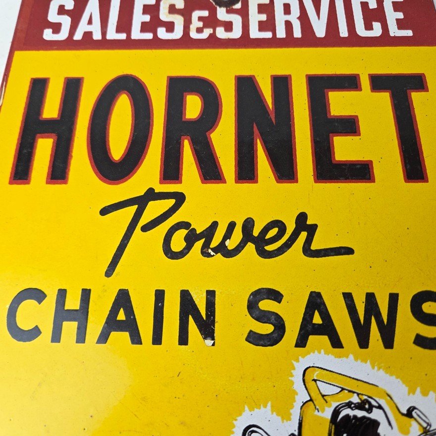 Vintage Hornet Chainsaw Sign - Porcelain Store Display Advertising Gas Sign - Image 3