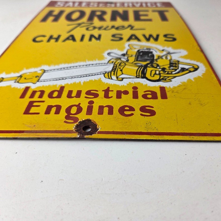 Vintage Hornet Chainsaw Sign - Porcelain Store Display Advertising Gas Sign - Image 10