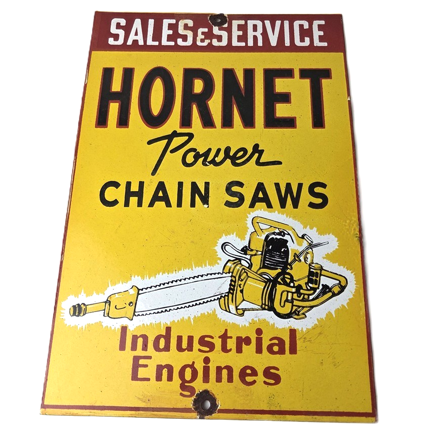 Vintage Hornet Chainsaw Sign - Porcelain Store Display Advertising Gas Sign