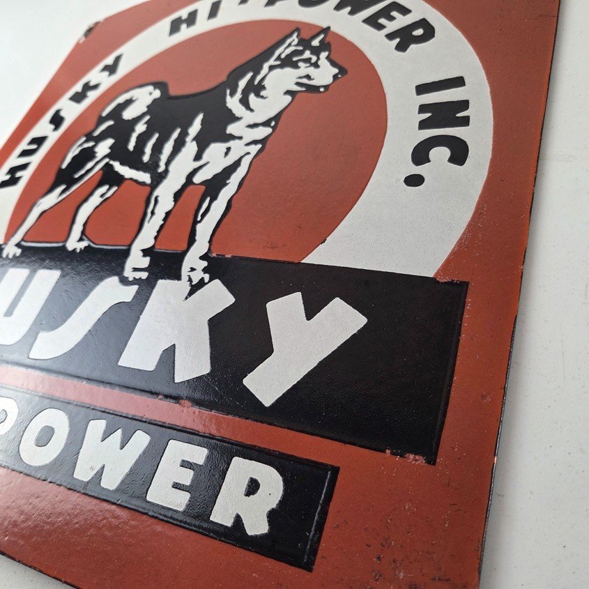 Vintage Husky Gasoline Sign - Hi Power Gas Motor Oil Pump Porcelain Sign - Image 13
