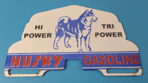 Vintage Husky Gasoline Sign Topper Gas Auto Car Porcelain License Plate Topper 305863694232