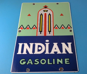 Vintage Indian Gasoline Porcelain Sign Americana Chief Large Gas Pump Sign 305868634092