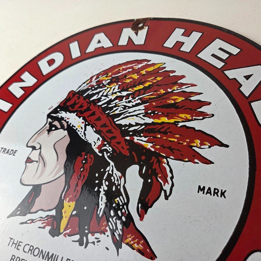Vintage Indian Head Beer Sign - Adult Beverage Lager Brewing Porcelain Sign - Image 12