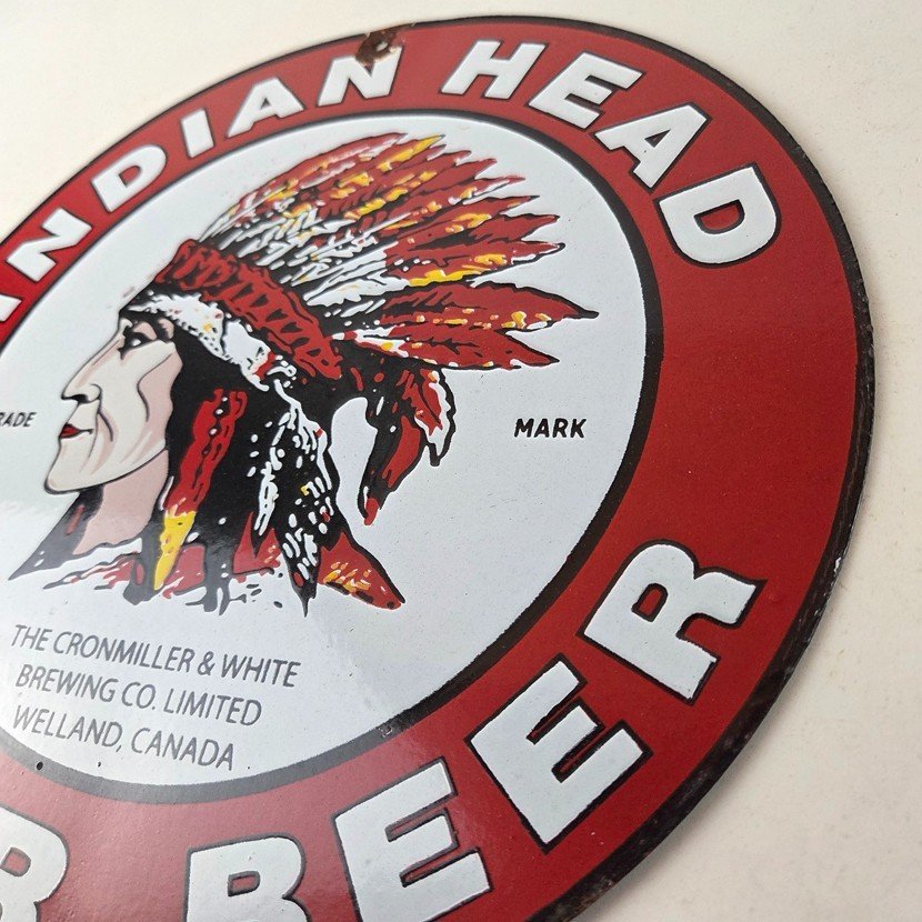 Vintage Indian Head Beer Sign - Adult Beverage Lager Brewing Porcelain Sign - Image 13