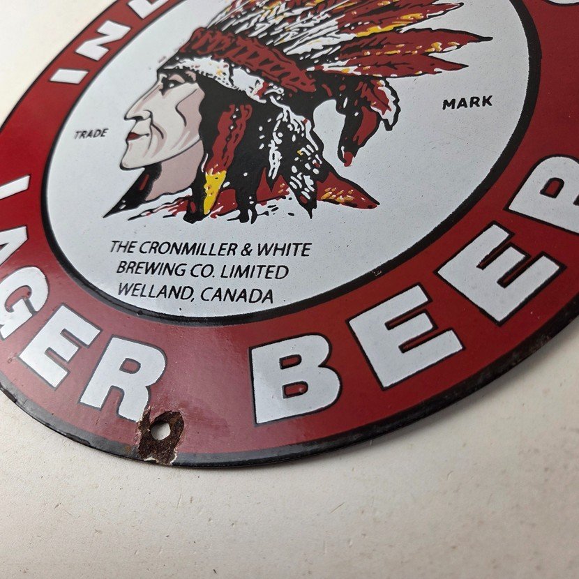 Vintage Indian Head Beer Sign - Adult Beverage Lager Brewing Porcelain Sign - Image 14