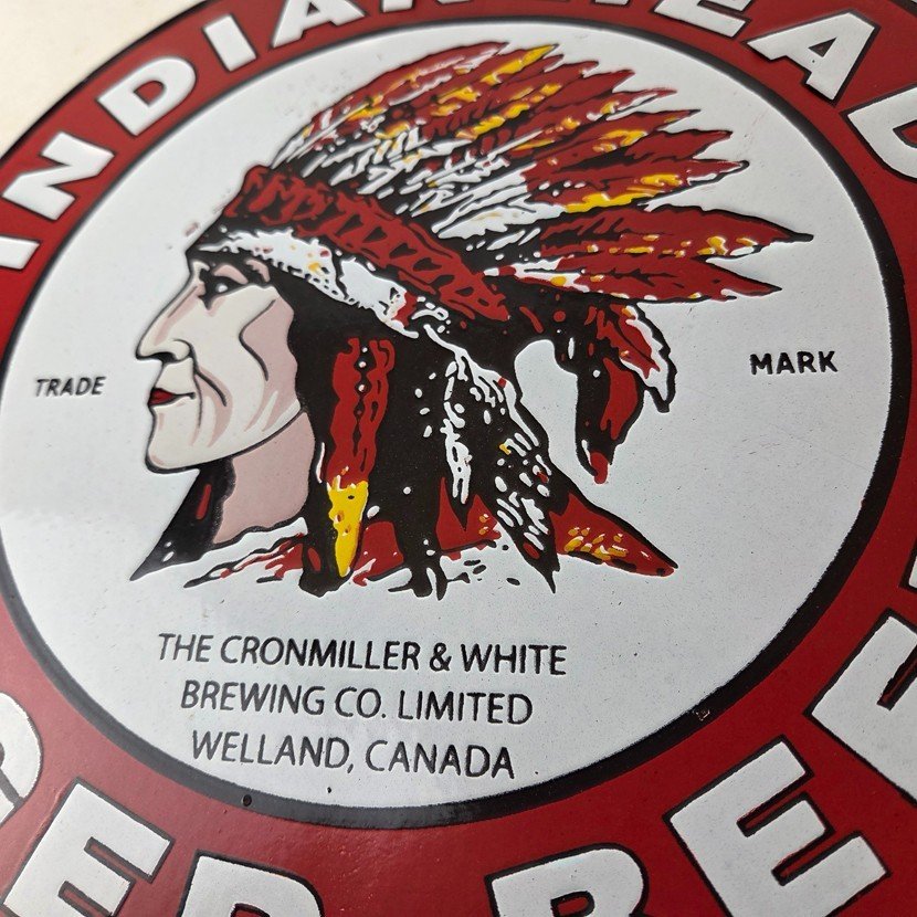 Vintage Indian Head Beer Sign - Adult Beverage Lager Brewing Porcelain Sign - Image 4