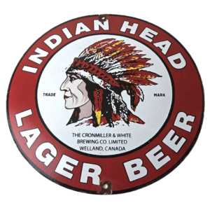 Vintage Indian Head Beer Sign - Adult Beverage Lager Brewing Porcelain Sign