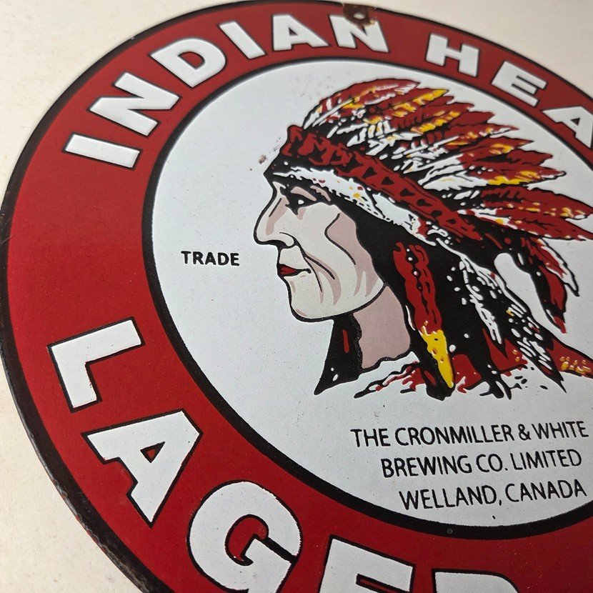 Vintage Indian Head Beer Sign - Adult Beverage Lager Brewing Porcelain Sign - Image 6