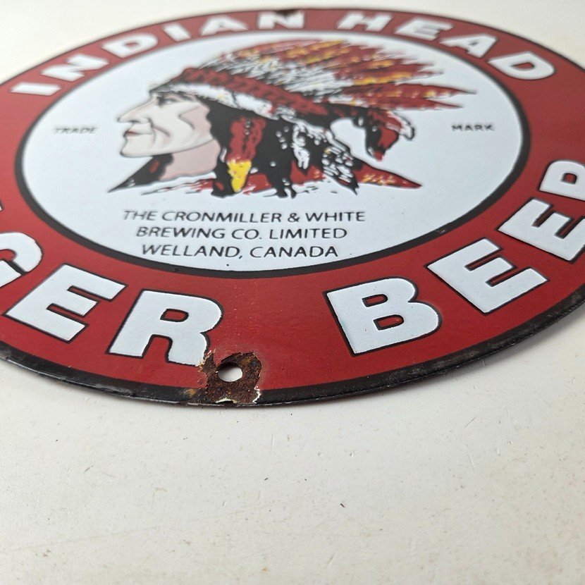 Vintage Indian Head Beer Sign - Adult Beverage Lager Brewing Porcelain Sign - Image 10