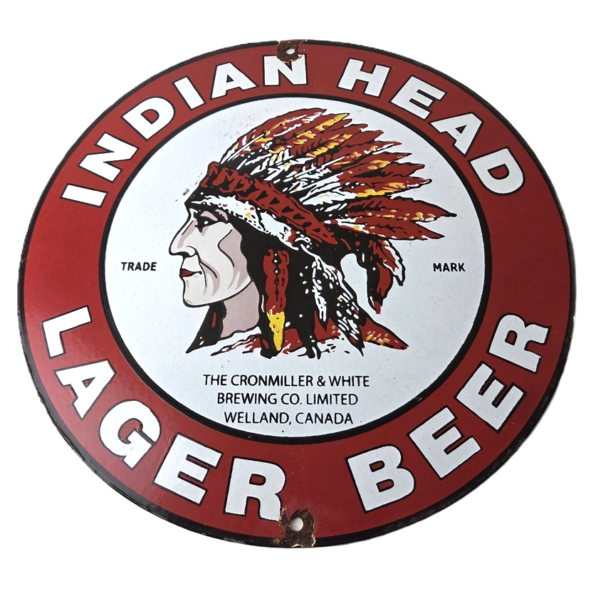 Vintage Indian Head Beer Sign - Adult Beverage Lager Brewing Porcelain Sign