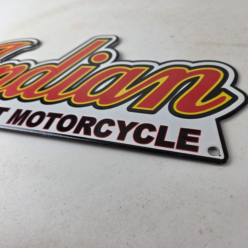 Vintage Indian Motorcycle Sign - 15 Inch Porcelain World's Best Gas Pump Sign - Image 14