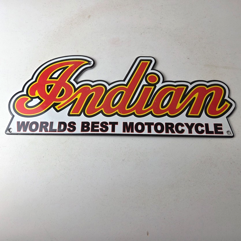 Vintage Indian Motorcycle Sign - 15 Inch Porcelain World's Best Gas Pump Sign - Image 15