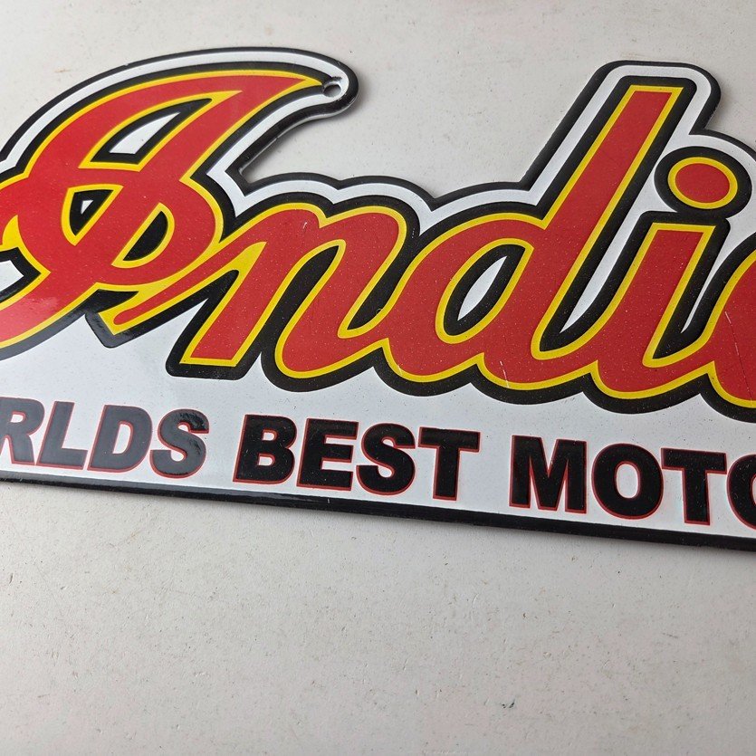 Vintage Indian Motorcycle Sign - 15 Inch Porcelain World's Best Gas Pump Sign - Image 3