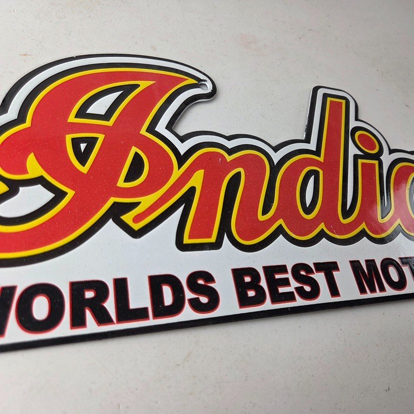 Vintage Indian Motorcycle Sign - 15 Inch Porcelain World's Best Gas Pump Sign - Image 5