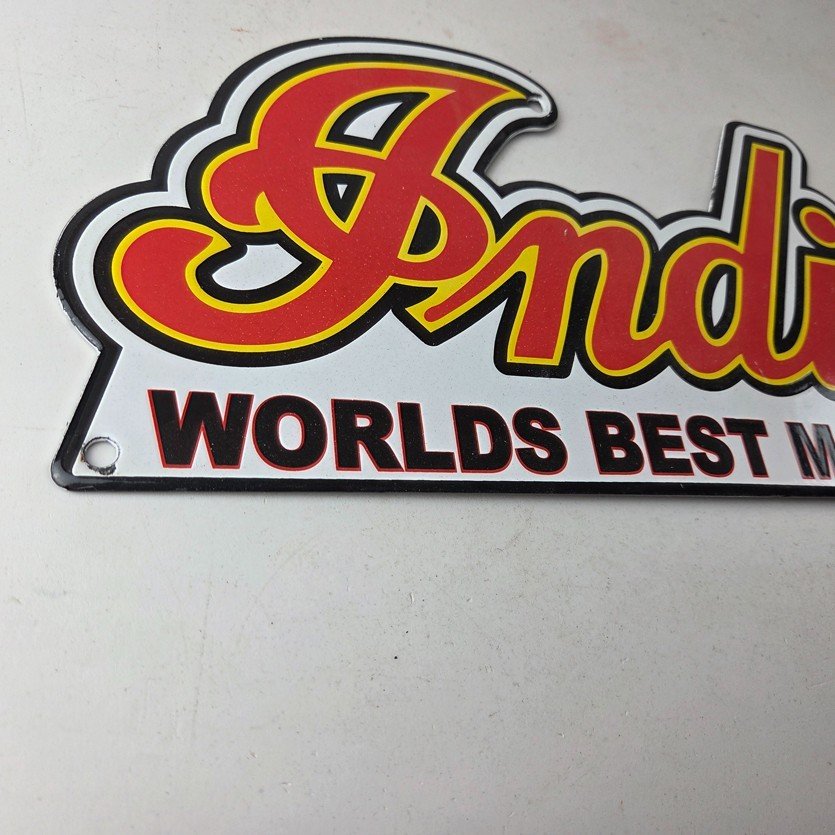 Vintage Indian Motorcycle Sign - 15 Inch Porcelain World's Best Gas Pump Sign - Image 6
