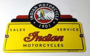 Vintage Indian Motorcycle Sign Motor Bike Sales Service Parts Gas Enamel Sign 305860988862