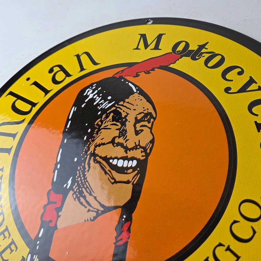 Vintage Indian Motorcycles Sign - Hendee Sales Parts Service Porcelain Gas Sign - Image 12