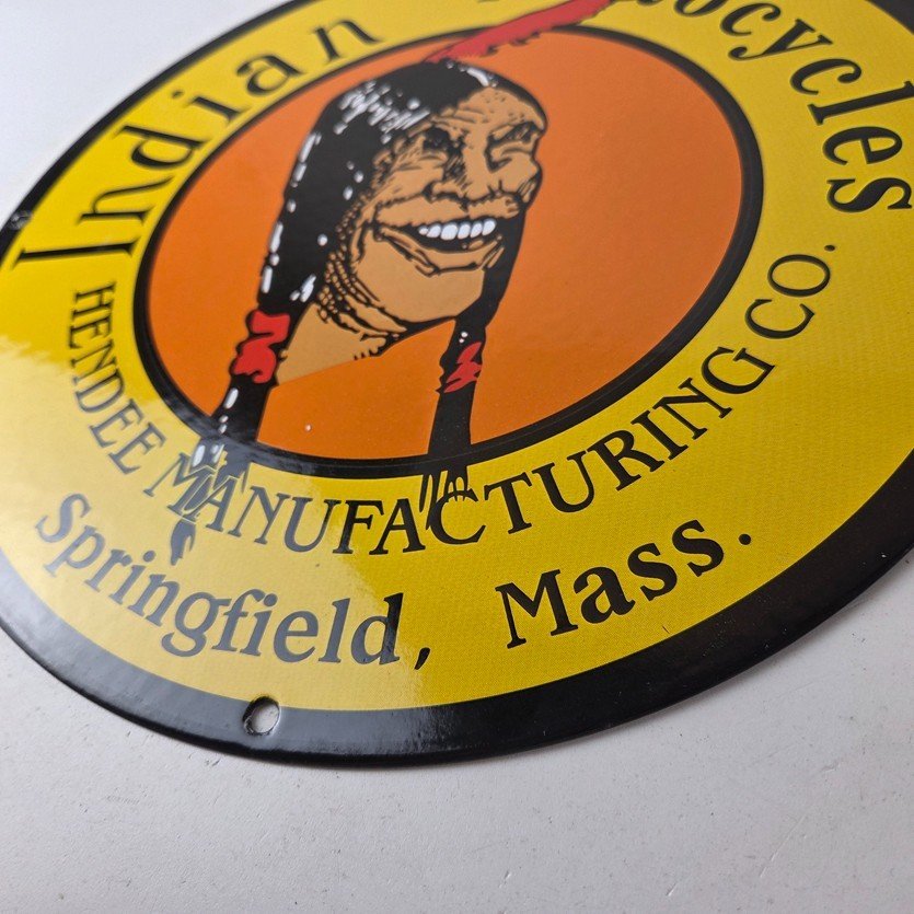 Vintage Indian Motorcycles Sign - Hendee Sales Parts Service Porcelain Gas Sign - Image 14