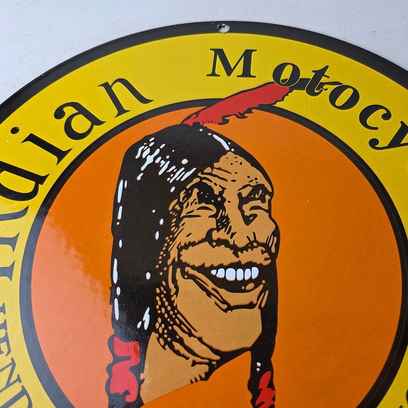 Vintage Indian Motorcycles Sign - Hendee Sales Parts Service Porcelain Gas Sign - Image 3