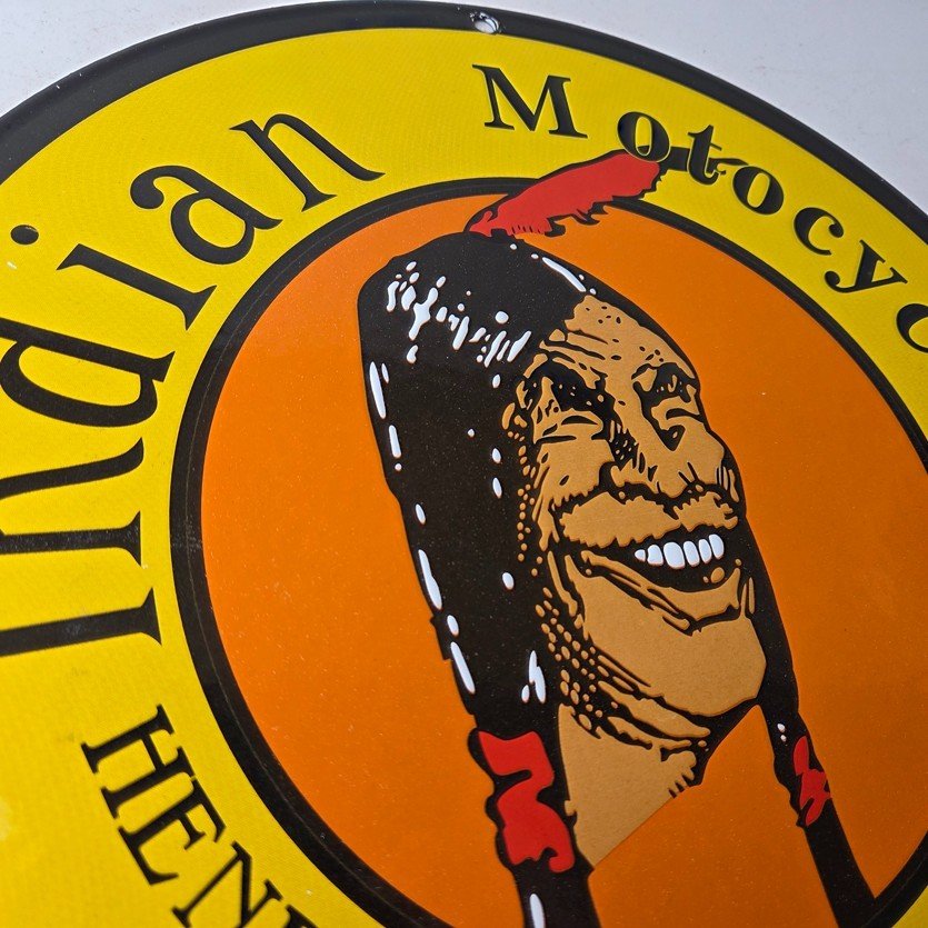 Vintage Indian Motorcycles Sign - Hendee Sales Parts Service Porcelain Gas Sign - Image 5