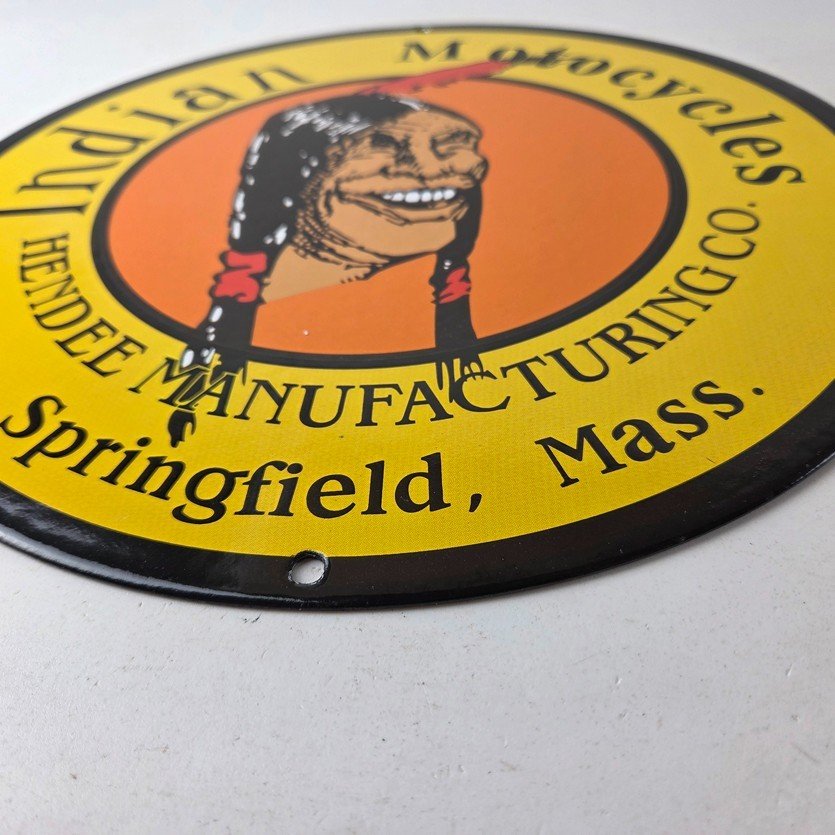 Vintage Indian Motorcycles Sign - Hendee Sales Parts Service Porcelain Gas Sign - Image 10