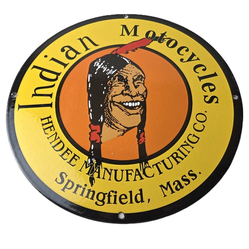 Vintage Indian Motorcycles Sign - Hendee Sales Parts Service Porcelain Gas Sign