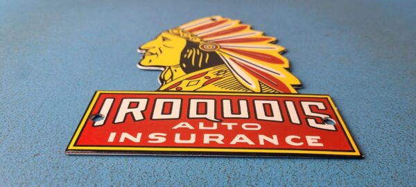 Vintage Iroquois Auto Insurance Sign Indian Head Dress Gas Pump Porcelain Sign 305838208132 10