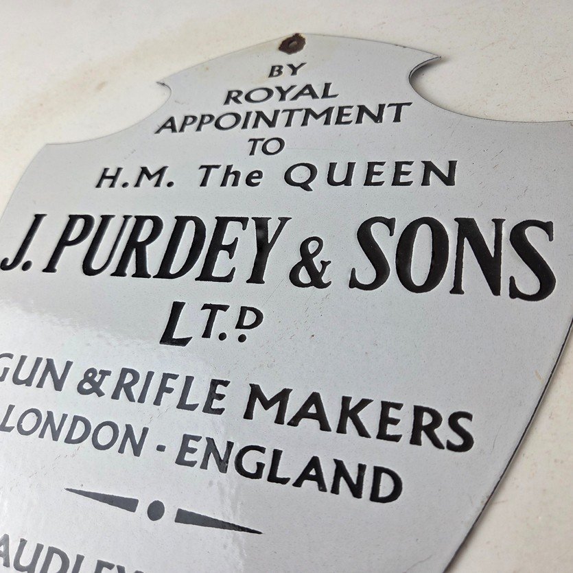 Vintage James Purdey Sign - Gun Firearm Makers Hunters Gas Porcelain Sign - Image 12