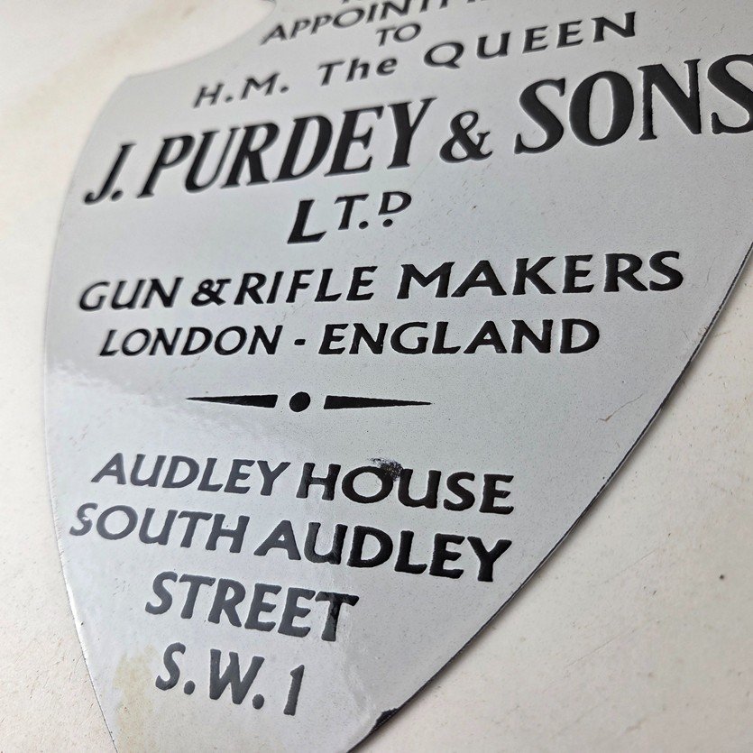 Vintage James Purdey Sign - Gun Firearm Makers Hunters Gas Porcelain Sign - Image 13