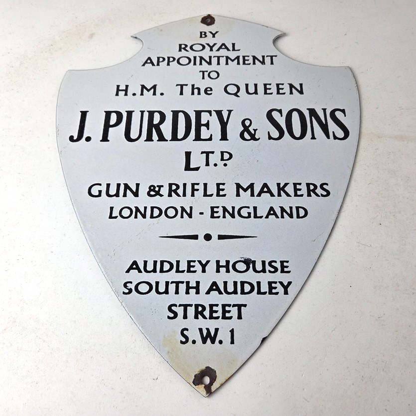 Vintage James Purdey Sign - Gun Firearm Makers Hunters Gas Porcelain Sign - Image 15