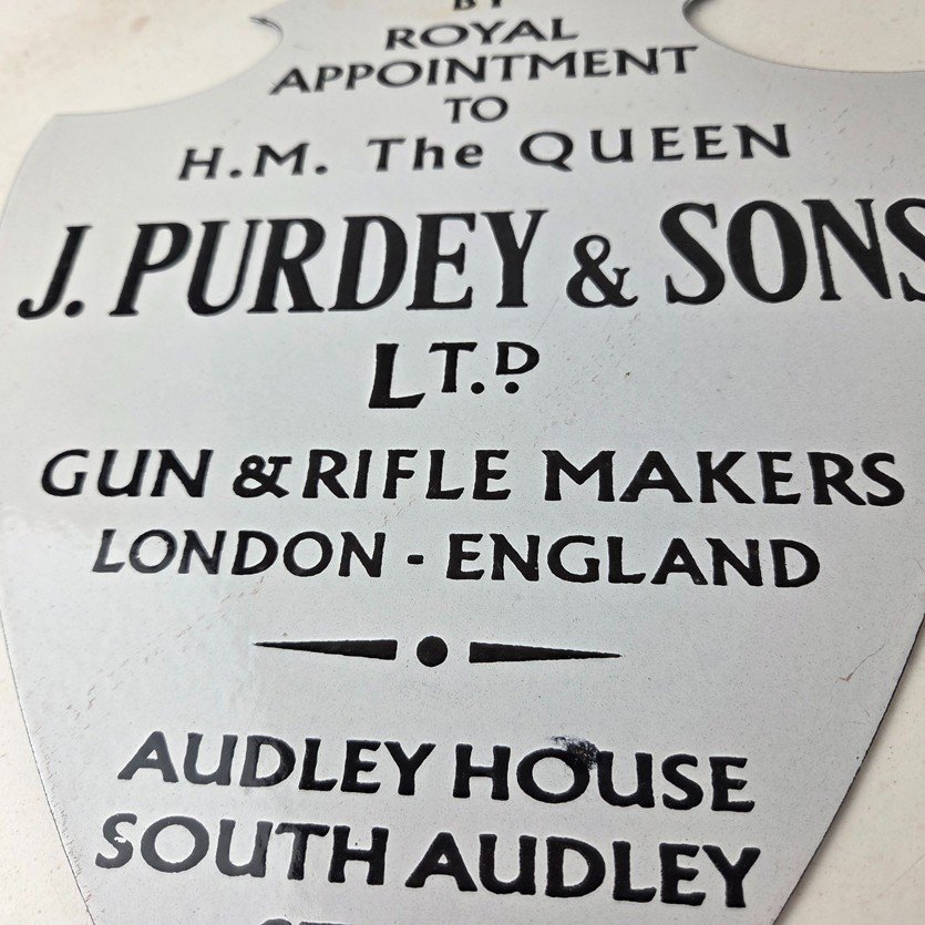 Vintage James Purdey Sign - Gun Firearm Makers Hunters Gas Porcelain Sign - Image 4