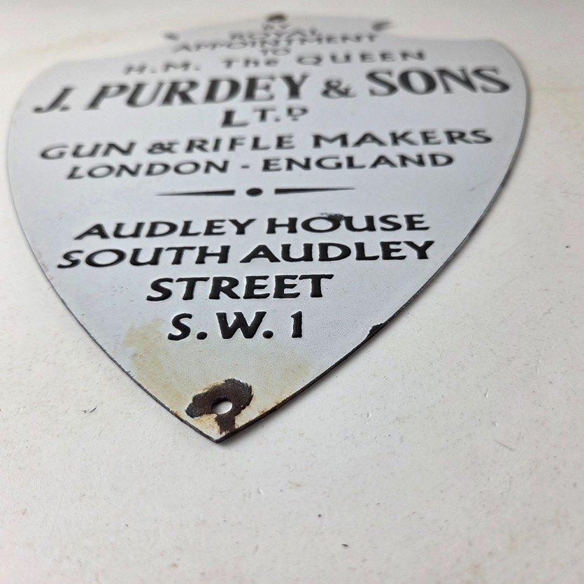 Vintage James Purdey Sign - Gun Firearm Makers Hunters Gas Porcelain Sign - Image 10