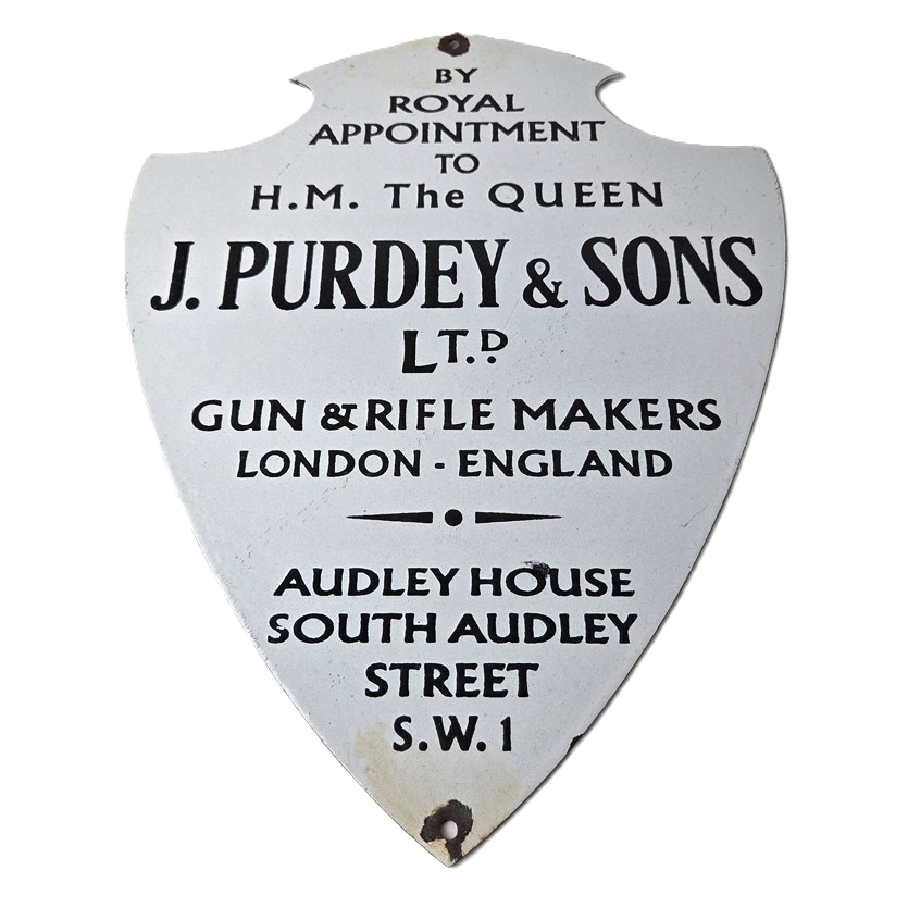 Vintage James Purdey Sign - Gun Firearm Makers Hunters Gas Porcelain Sign