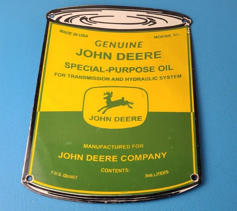 Vintage John Deere Sign Genuine Motor Oil Can Gas Pump Porcelain Sign 305844967082