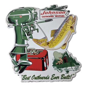 Vintage Johnson Sign - Gas Boat Engines Outboards Porcelain Pump Sign