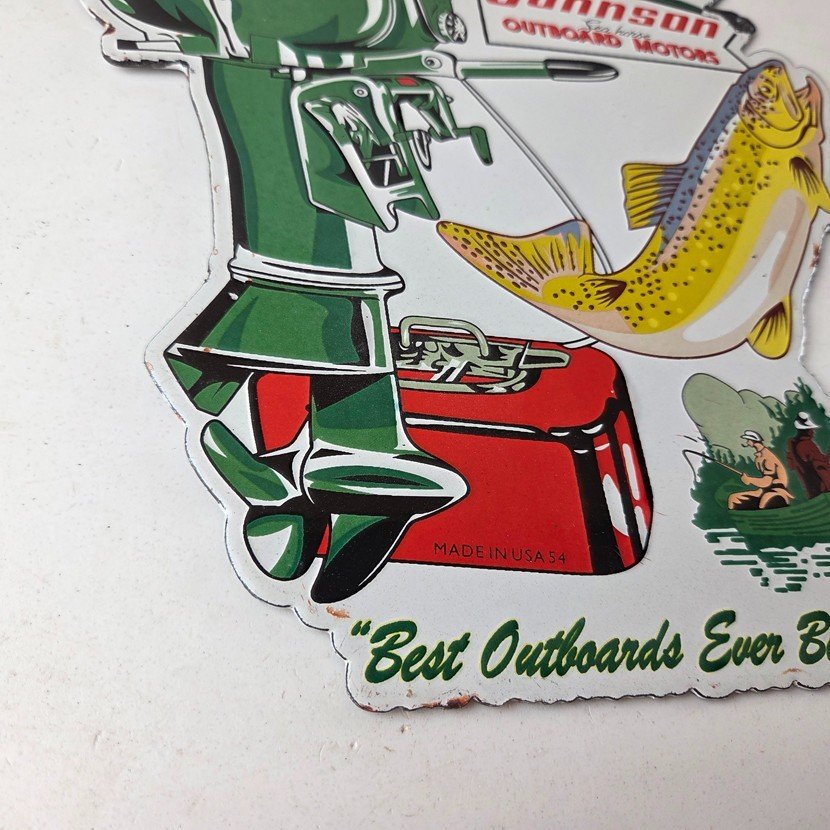 Vintage Johnson Sign - Gas Boat Engines Outboards Porcelain Pump Sign - Image 11