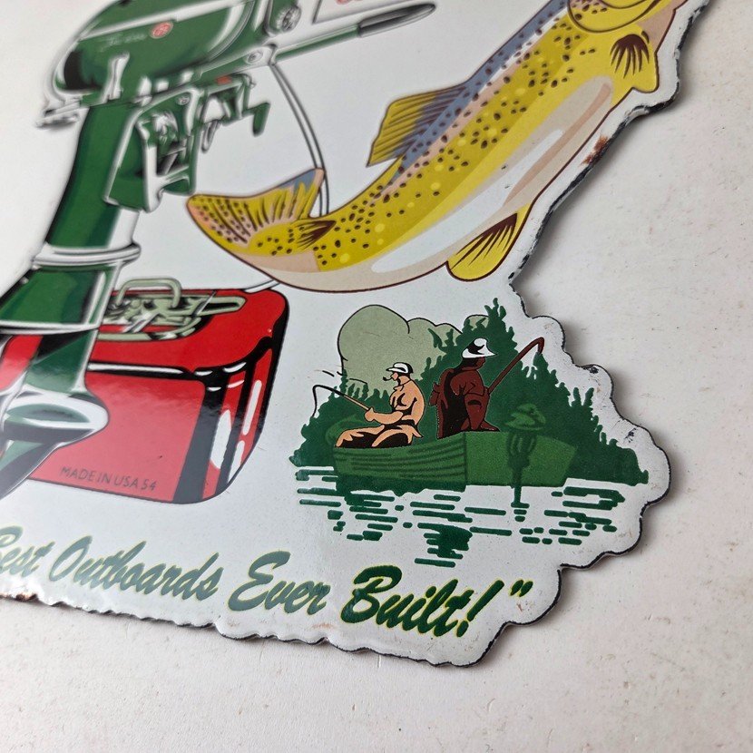 Vintage Johnson Sign - Gas Boat Engines Outboards Porcelain Pump Sign - Image 14